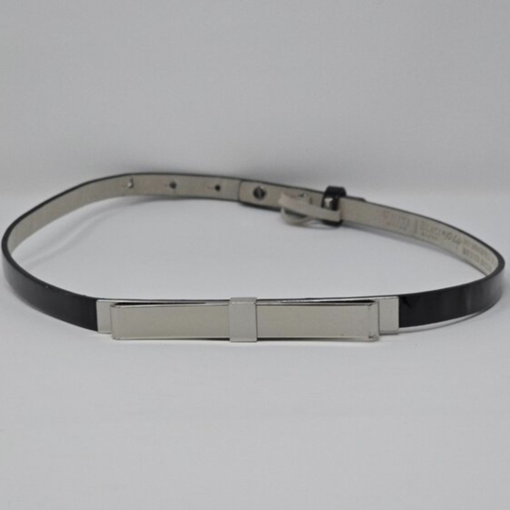 White House Black Market Women’s Patent Skinny Metal Bow Belt Black Size L
